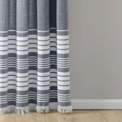 Navy Nantucket Fringe Curtain Panel Set, 84 In.-Kirkland's Home Outlet