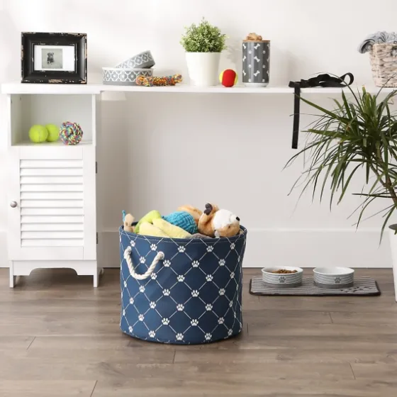 Navy Paw Trellis Round Basket, 15 In.-Kirkland's Home Outlet
