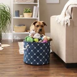 Navy Paw Trellis Round Basket, 15 In.-Kirkland's Home Outlet