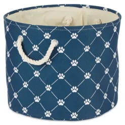 Navy Paw Trellis Round Basket, 12 In.-Kirkland's Home Sale