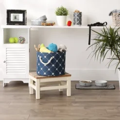 Navy Paw Trellis Round Basket, 12 In.-Kirkland's Home Sale