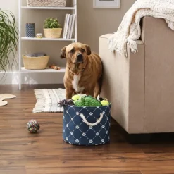 Navy Paw Trellis Round Basket, 12 In.-Kirkland's Home Sale