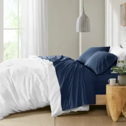 Navy Peached Percale 4-Pc. King Sheet Set-Kirkland's Home New