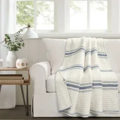 Navy Pick Stitch Stripe Decorative Throw-Kirkland's Home Shop