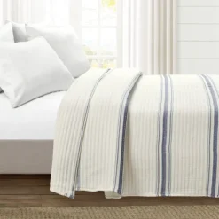 Navy Pick Stitch Stripe Queen Quilt-Kirkland's Home Discount
