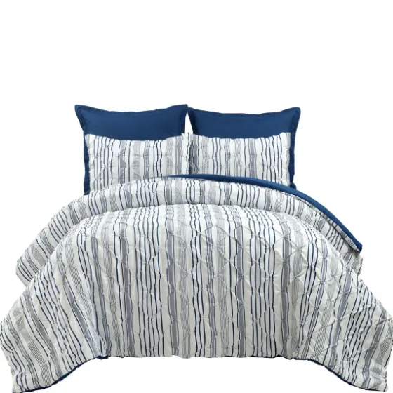 Navy Pintuck Stripe Full/Queen 5-Pc. Comforter Set-Kirkland's Home Shop