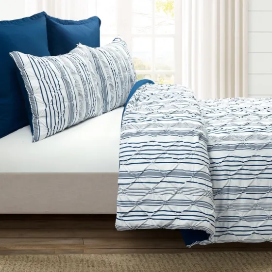 Navy Pintuck Stripe King 5-Pc. Comforter Set-Kirkland's Home Best Sale