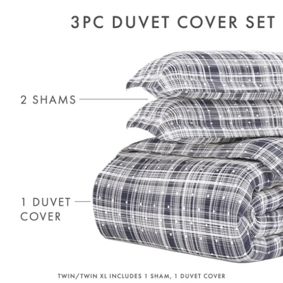 Navy Plaid Polka Dot 2-Pc. Twin Duvet Cover Set-Kirkland's Home Discount