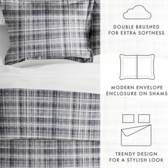 Navy Plaid Polka Dot 2-Pc. Twin Duvet Cover Set-Kirkland's Home Discount