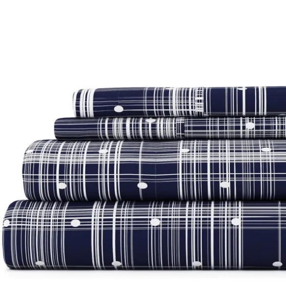 Navy Plaid Polka Dot 3-Pc. Twin Sheet Set-Kirkland's Home Discount