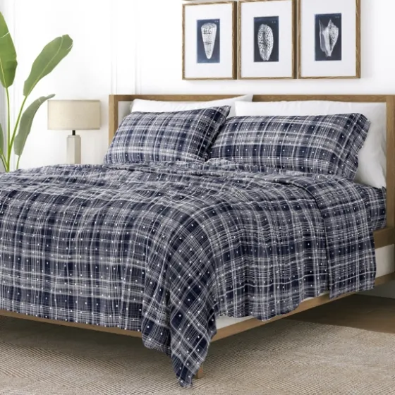 Navy Plaid Polka Dot 3-Pc. Twin Sheet Set-Kirkland's Home Discount