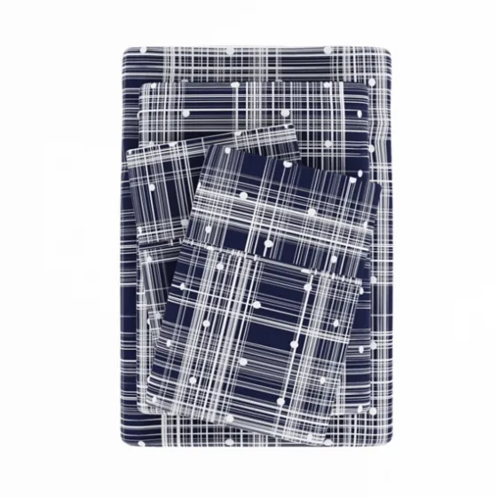 Navy Plaid Polka Dot 3-Pc. Twin Sheet Set-Kirkland's Home Discount