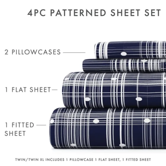 Navy Plaid Polka Dot 3-Pc. Twin Sheet Set-Kirkland's Home Discount
