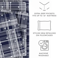 Navy Plaid Polka Dot 3-Pc. Twin Sheet Set-Kirkland's Home Discount