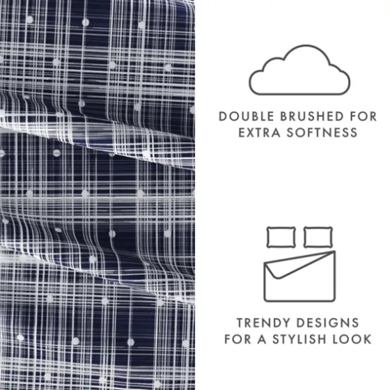 Navy Plaid Polka Dot 3-Pc. Twin Sheet Set-Kirkland's Home Discount