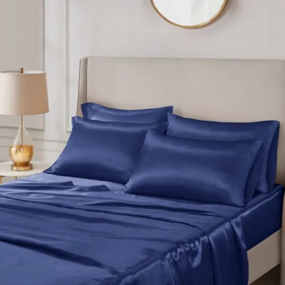 Navy Satin 6-Pc. Queen Sheet Set-Kirkland's Home Sale
