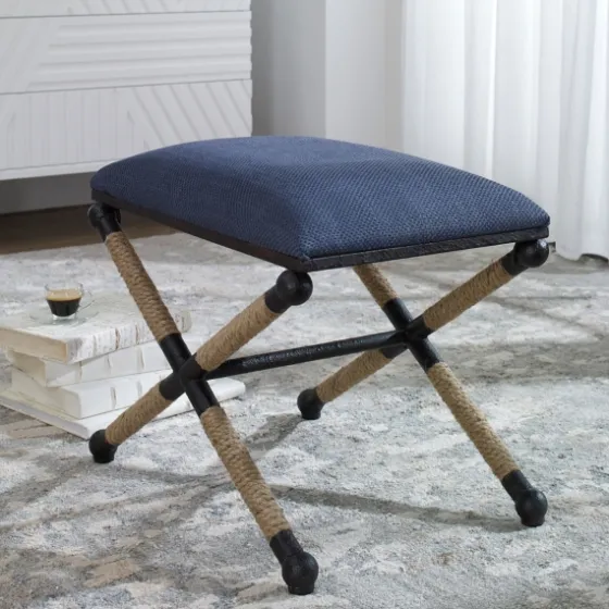 Navy Seat And Black Metal Ottoman-Kirkland's Home Hot