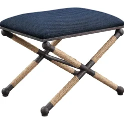 Navy Seat And Black Metal Ottoman-Kirkland's Home Hot