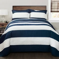 Navy Stripe 3-Pc. Full/Queen Quilt Set-Kirkland's Home Shop