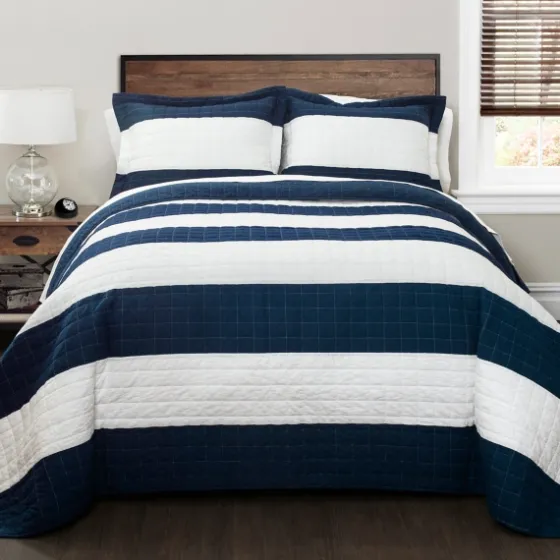 Navy Stripe 3-Pc. Full/Queen Quilt Set-Kirkland's Home Shop