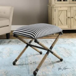 Navy Striped Seat And Black Metal Ottoman-Kirkland's Home New