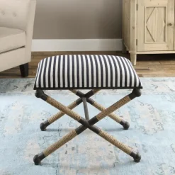Navy Striped Seat And Black Metal Ottoman-Kirkland's Home New