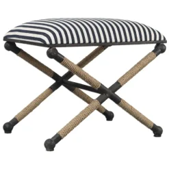 Navy Striped Seat And Black Metal Ottoman-Kirkland's Home New