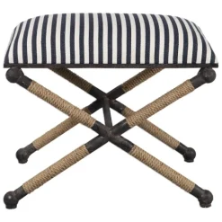 Navy Striped Seat And Black Metal Ottoman-Kirkland's Home New