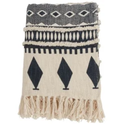 Navy Textured Geometric Fringed Throw-Kirkland's Home Best Sale