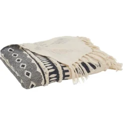 Navy Textured Geometric Fringed Throw-Kirkland's Home Best Sale