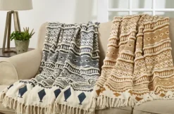 Navy Textured Geometric Fringed Throw-Kirkland's Home Best Sale