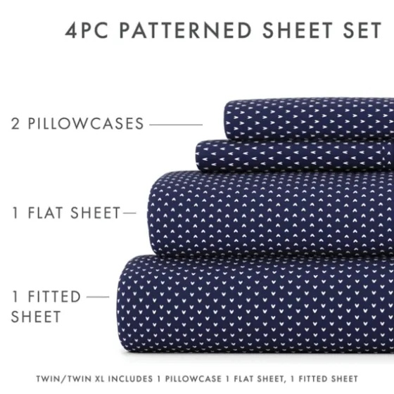 Navy Tiny Hearts 3-Pc. Twin Sheet Set-Kirkland's Home Cheap
