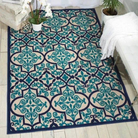 Navy Trellis Outdoor Area Rug, 7X10-Kirkland's Home Online