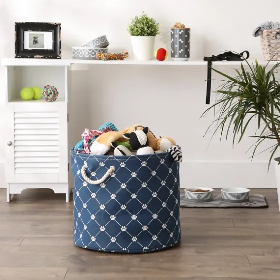Navy Trellis Paw Print Storage Basket, 18 In.-Kirkland's Home Cheap