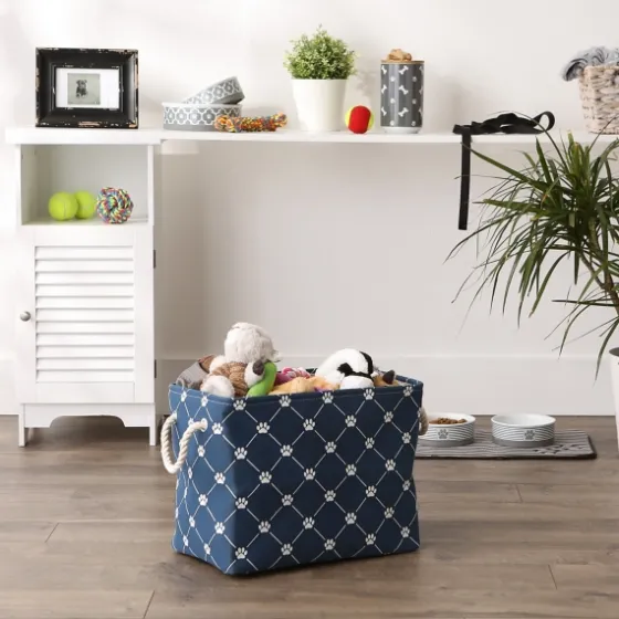 Navy Trellis Paw Print Storage Basket, 16 In.-Kirkland's Home Cheap