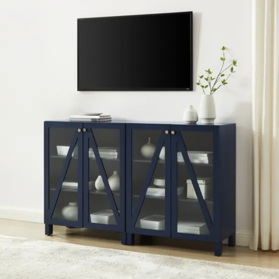 Navy Triangle 4-Door Wood Media Cabinet-Kirkland's Home Best