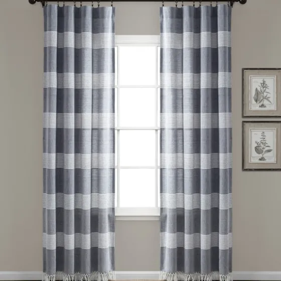 Navy Tucker Stripe Curtain Panel Set, 84 In.-Kirkland's Home Flash Sale
