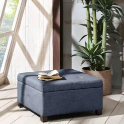 Navy Tufted Square Storage Ottoman-Kirkland's Home Store