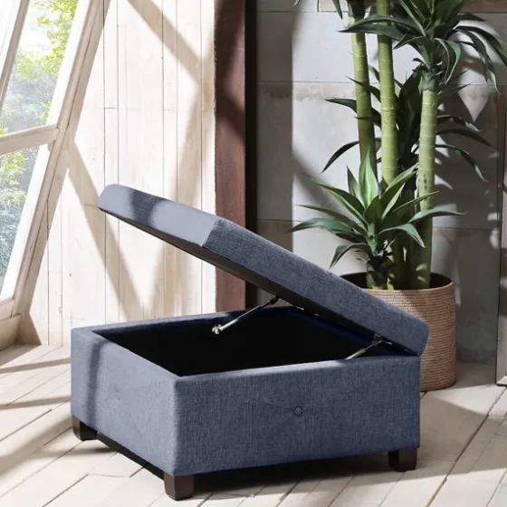 Navy Tufted Square Storage Ottoman-Kirkland's Home Store