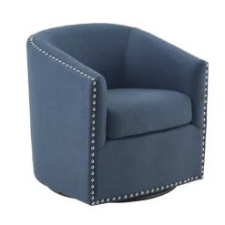 Navy Upholstered Nailhead Swivel Accent Chair-Kirkland's Home Outlet