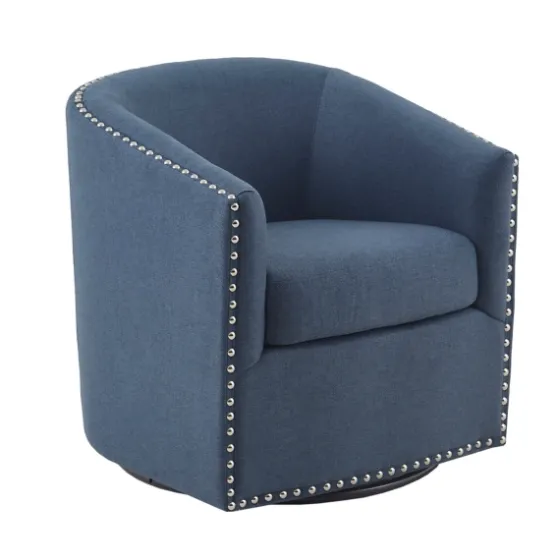 Navy Upholstered Nailhead Swivel Accent Chair-Kirkland's Home Outlet
