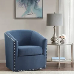Navy Upholstered Nailhead Swivel Accent Chair-Kirkland's Home Outlet