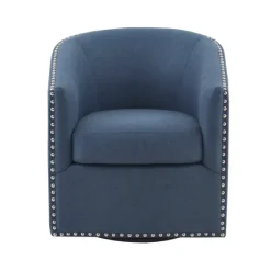 Navy Upholstered Nailhead Swivel Accent Chair-Kirkland's Home Outlet
