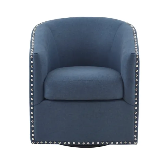 Navy Upholstered Nailhead Swivel Accent Chair-Kirkland's Home Outlet