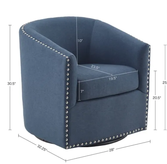Navy Upholstered Nailhead Swivel Accent Chair-Kirkland's Home Outlet