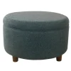 Navy Upholstered Round Storage Ottoman-Kirkland's Home Outlet
