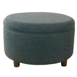 Navy Upholstered Round Storage Ottoman-Kirkland's Home Outlet