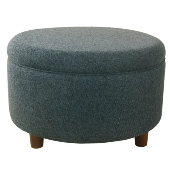 Navy Upholstered Round Storage Ottoman-Kirkland's Home Outlet