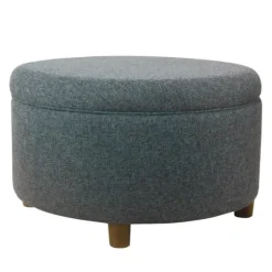 Navy Upholstered Round Storage Ottoman-Kirkland's Home Outlet