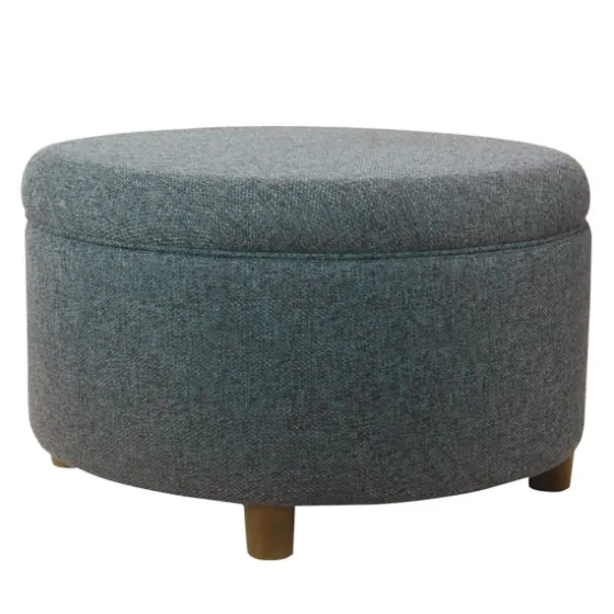 Navy Upholstered Round Storage Ottoman-Kirkland's Home Outlet